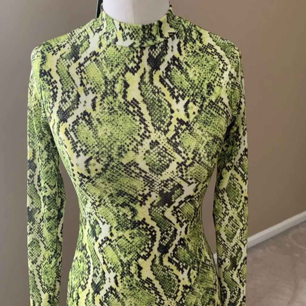 Neon green snake print mini dress